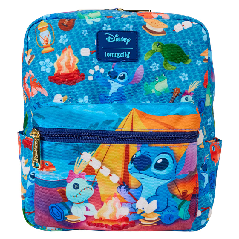 Stitch Camping Cuties Quadratischer Mini-Rucksack aus Nylon mit durchgehendem Print - DISNEY LOUNGEFLY