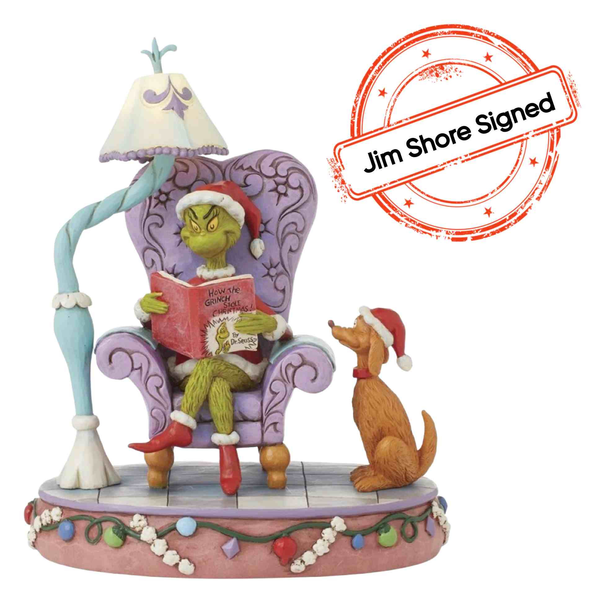 LIMITIERTE AUFLAGE „GRINCH IM STUHL BEIM LESEN“ [SIGNIERT VON JIM SHORE] - JIM SHORE GRINCH